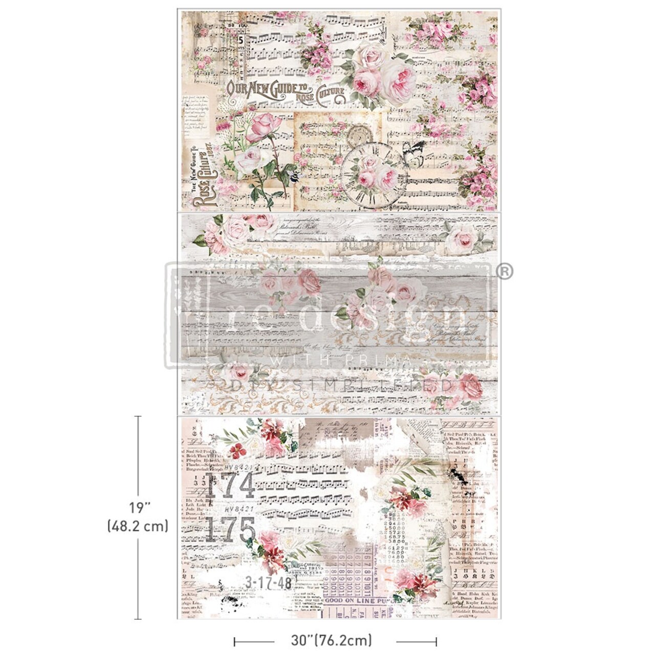 Prima Re-Design Decoupage Decor Tissue Paper 19.5"X30" 3/Pkg-Shabby Chic Sheets